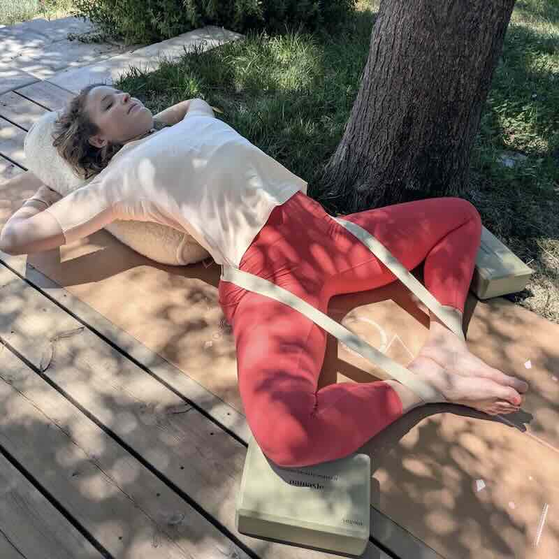 sangle d'étirement beige Yogom coton